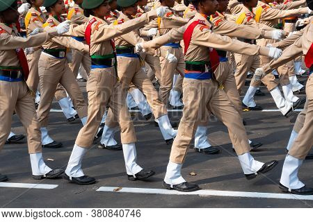 Kolkata, West Bengal, India - 26th January 2020 : India's Bengal Tiger Academy (bta) Cadets Are Marc