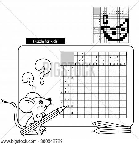 Cartoon Vector Illustration Of Education Puzzle Game For School Children.  Cheese. Black And White J