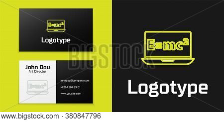 Logotype Line Math System Of Equation Solution On Laptop Icon Isolated On Black Background. E Equals