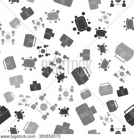 Set Bar Of Soap, Dna Spiral And Computer, First Aid Kit And Virus Spread On Seamless Pattern. Vector