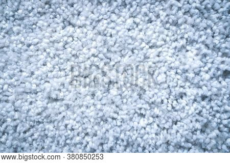 Close Up Detail Of Absorbent Fabric Or Shaggy White Carpet, Hairy Carpet Detail. Absorbent Fabric Ba
