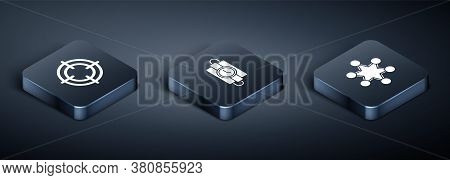 Set Isometric Target Sport, Police Badge And Dynamite Stick And Timer Clock Icon. Vector