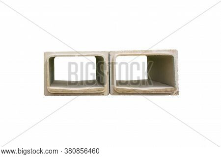Two Reinforced Concrete Box Culverts Isolated On A White Background. These Square Pre-cast Culverts 