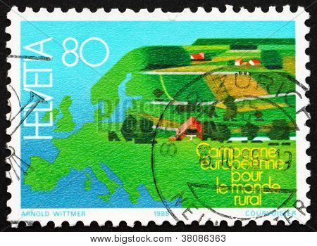 Postage Stamp Switzerland 1988 Map Of Europe