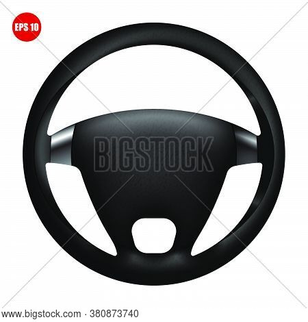 Realistic Car Steering Wheel. Spare Parts And Modernization. Correct Position Of The Driver Hands On
