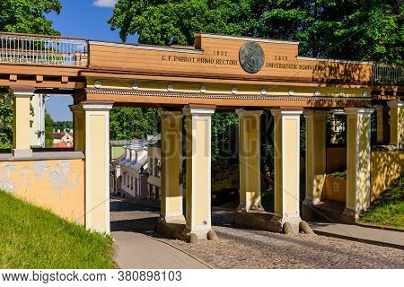 Tartu, Estonia - June 2, 2018: Sightseeing Of Tartu. The Angel's Bridge On Toome Hill Park.