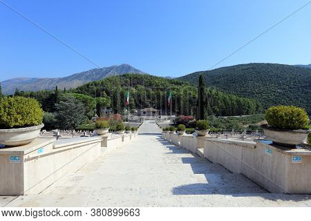 Mignano MonteLungo, Italy - August 14, 2020: The military cemetery which contains the remains of 974