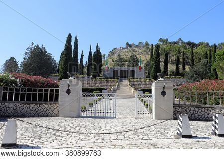 Mignano MonteLungo, Italy - August 14, 2020: The military cemetery which contains the remains of 974