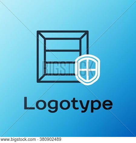 Line Delivery Pack Security With Shield Icon Isolated On Blue Background. Delivery Insurance. Insure