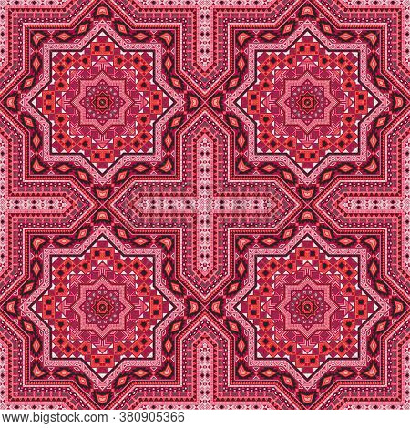 Beautiful Portugese Azulejo Tile Seamless Rapport. Ethnic Structure Vector Elements. Fabric Print De