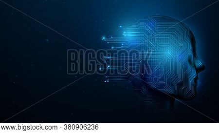Artificial Intelligence. Human Head Outline With Circuit Board Inside. Technology And Sceince Brain.