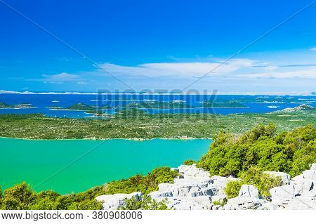 Croatia, Amazing Landscape, Panoramic View Of Nature Park Vrana Lake (vransko Jezero). Adriatic Sea 