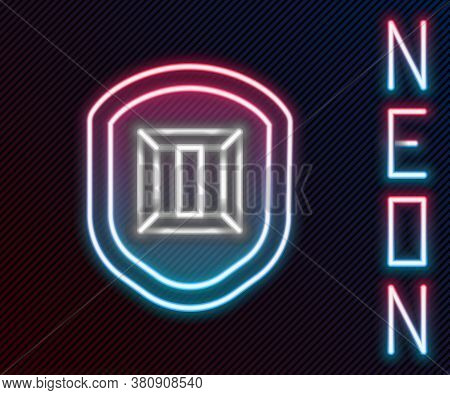 Glowing Neon Line Delivery Security With Shield Icon Isolated On Black Background. Delivery Insuranc