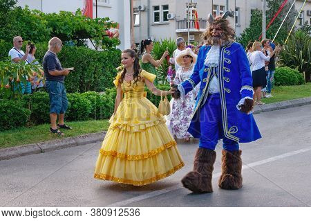 Tivat / Montenegro - June 10 2018: International Summer Carnival In Tivat. Children's Parade. Partic