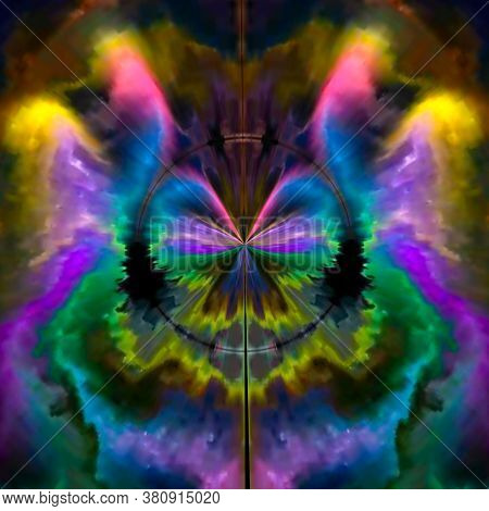 Abstract Optical Illusion Face In Bright Colorful Background. An Illusion Art Graphic Made Up Abstra