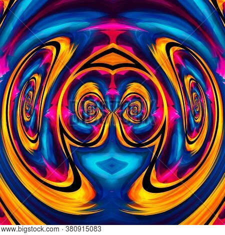Abstract Optical Illusion Face In Bright Colorful Background. An Illusion Art Graphic Made Up Abstra