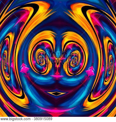 Abstract Optical Illusion Face In Bright Colorful Background. An Illusion Art Graphic Made Up Abstra