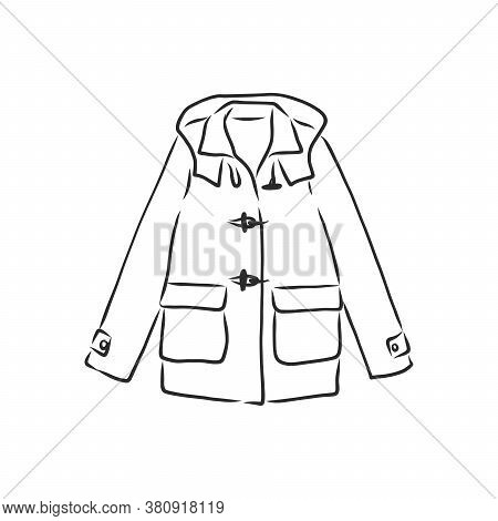 Coat Female With Long Sleeves And Pockets. Vector. Coat, Vector Sketch Illustration