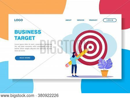 Vector Illustration, Young Woman Aiming At An Arrow On Target, Advancing Motivation, Road To Target 