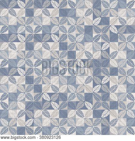 Seamless French Farmhouse Linen Doodle Print Background. Provence Blue Gray Linen Rustic Pattern Tex