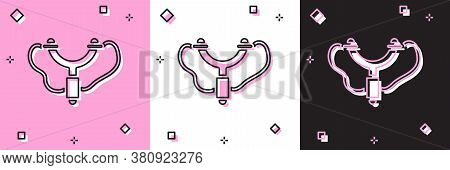Set Slingshot Icon Isolated On Pink And White, Black Background. Vector