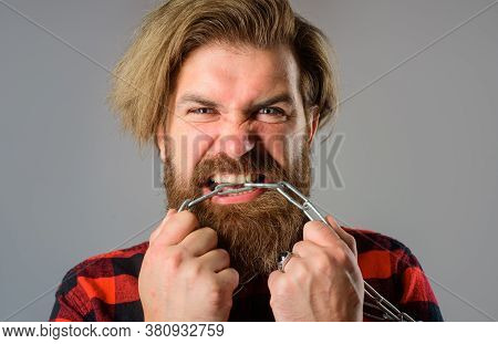 Man Bite Chain. Freedom Of Speech. Metal Chain. Man With Metal Chain. Dependence. Freedom Concept. S