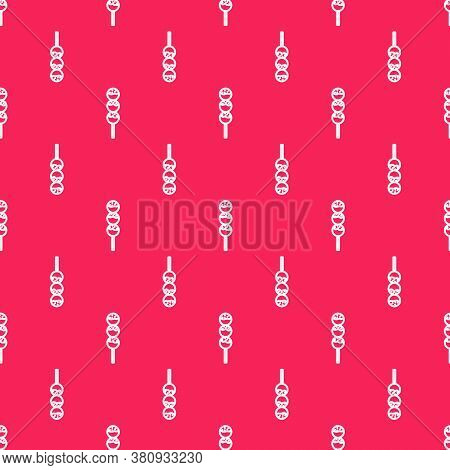 White Line Takoyaki On A Stick Icon Isolated Seamless Pattern On Red Background. Japanese Street Foo