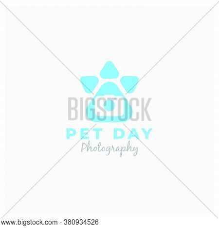 Pet Dog Cat Foot Camera Photography Logo Design Vector