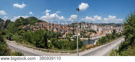 Panoramic Uzice City View From Place Near Old Town And Turkish Fortress, Djetinja River Canyon And U