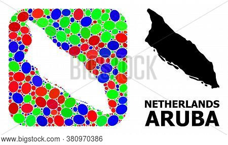 Vector Mosaic And Solid Map Of Aruba Island. Bright Geographic Map Designed As Carved Shape From Rou