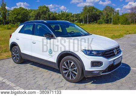 Kyiv, Ukraine - August 15, 2020: Volkswagen Car Crosspolo At Road At Kyiv, Ukraine On August 15, 202