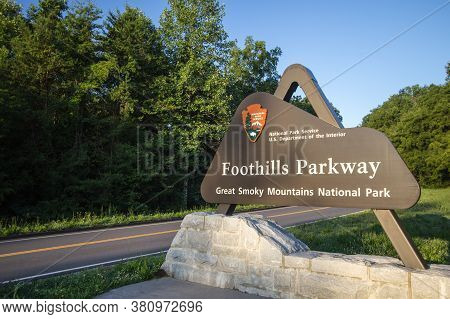 Wears Valley, Tennessee, Usa - August 12, 2020: Sign For The Newly Completed Section Of The Foothill
