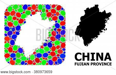 Vector Mosaic And Solid Map Of Fujian Province. Bright Geographic Map Created As Hole From Rounded S