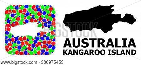Vector Mosaic And Solid Map Of Kangaroo Island. Bright Geographic Map Constructed As Hole From Round