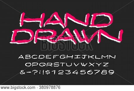 Hand Drawn Alphabet Font. Distressed Uppercase Letters, Numbers And Symbols. Stock Vector Typescript