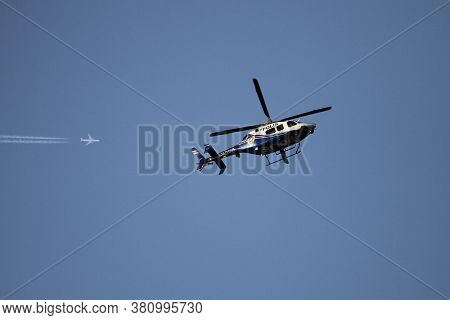 Istanbul, Turkey - August 06, 2020: Turkish Police Bell 429 Global Ranger (cn 57095) Flying Over Ist