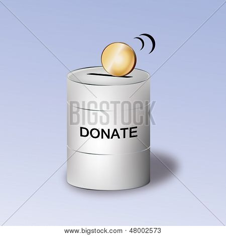 Donation container med mønt på toppen