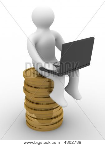 นักธุรกิจแล็ปท็อปบนพื้นหลังสีขาว ภาพ 3D แยกต่างหาก