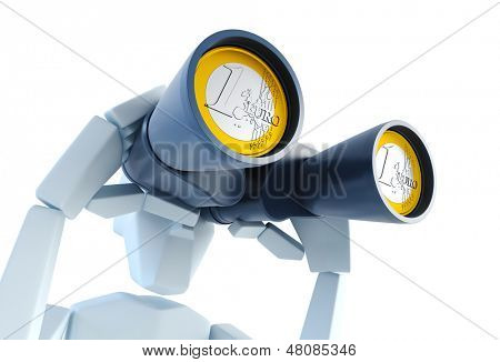 商人寻找欧元的利润。3d 渲染