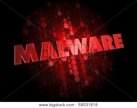 Malware on Dark Digital Background.