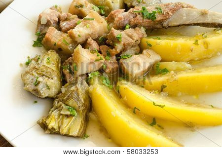 Stew of pork meat and various vegetables