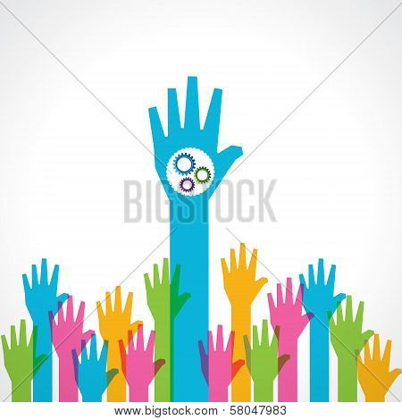 Colorful helping hand with gears