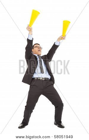 Businessman  Encouraging And Inspiring With Cheering Megaphone