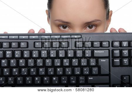 Woman Holding A Keyboard