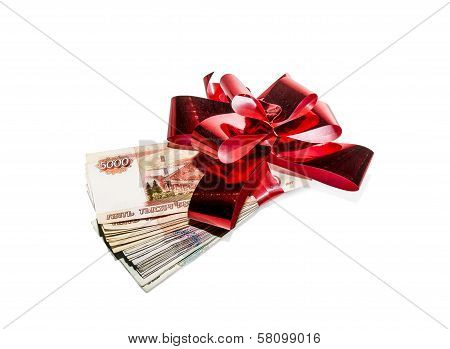 A Bundle Of Banknotes Tied Up Gift Bow