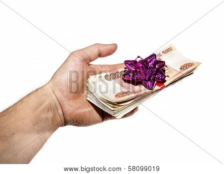 A Pack Of Five Thousandths Of Notes Tied A Bow In His Hand