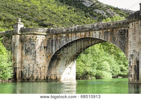 Old Stone Bridge Over Ebro River.