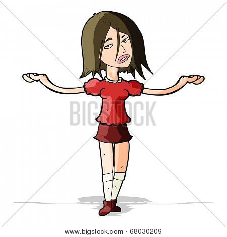 cartoon woman shrugging shoulders