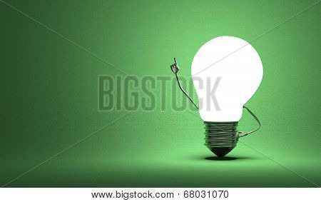 Light Bulb Character In Moment Of Insight On Green
