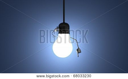 Light Bulb Character In Socket, Moment Of Insight On Blue